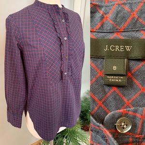 Women’s J Crew Ruffle Front Plaid Blouse Size 8 M